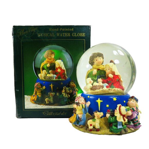 Vintage O'WELL NOVELTY Heritage Musical Water Globe Hand Painted "Silent Night" - Picture 1 of 15